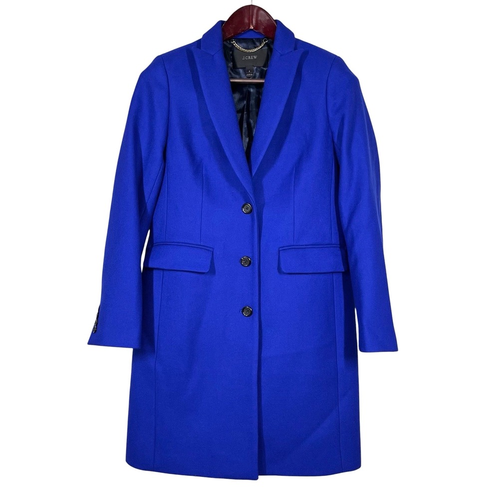 J Crew Parke Topcoat Womens 2 Royal Blue 100% Wool Peak Shawl Collar Preppy
